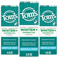 Tom s of Maine Whiten Plus Coconut Oil Fluoride Free Toothpaste, Natural Whiteni