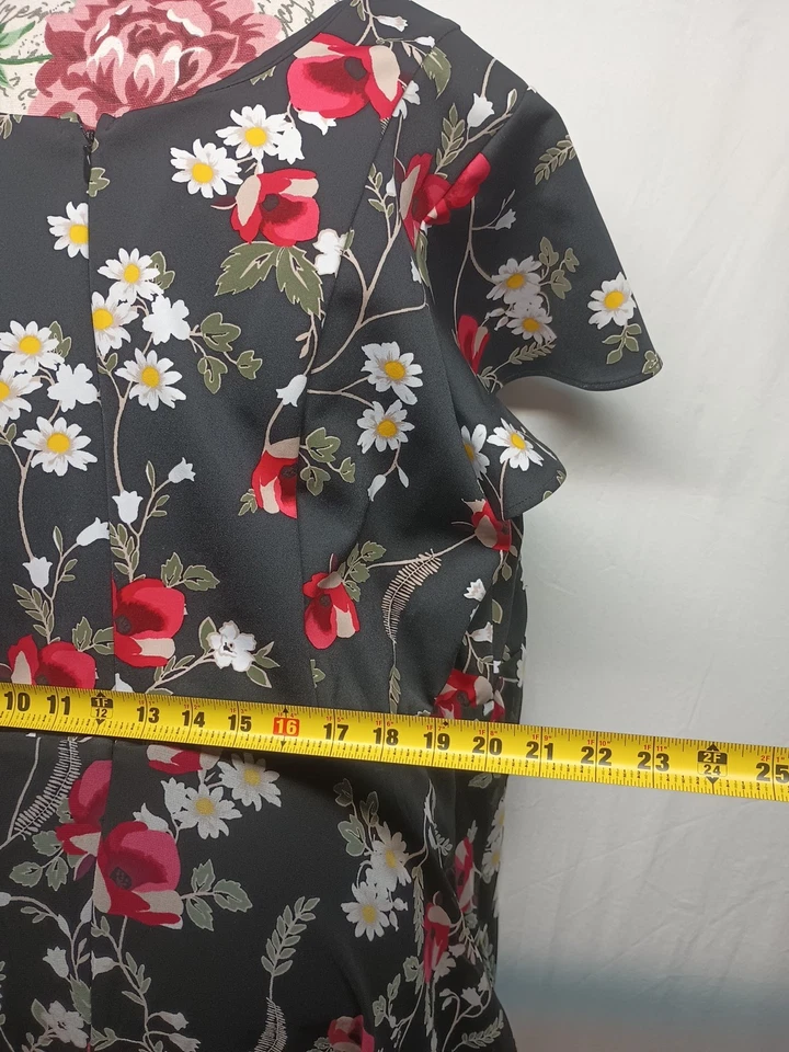 Vestido Lane Bryant 22 Negro Floral Diente de Tiburón Dobladillo Midi Negocios Profesor Fiesta Foto 4 de 4