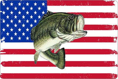 American Flag Bass Fishing Metal Sign 12x8in Wall Decor for Garage Bar