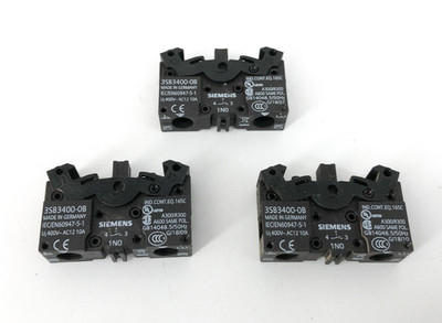 Lot of 3 New Siemens 3SB3400-0B Contact Blocks 400V AC12 10A - No Box