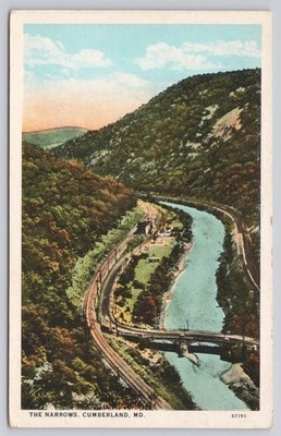 Cumberland MD Maryland Aerial View The Narrows Railroad Bridge Postcard