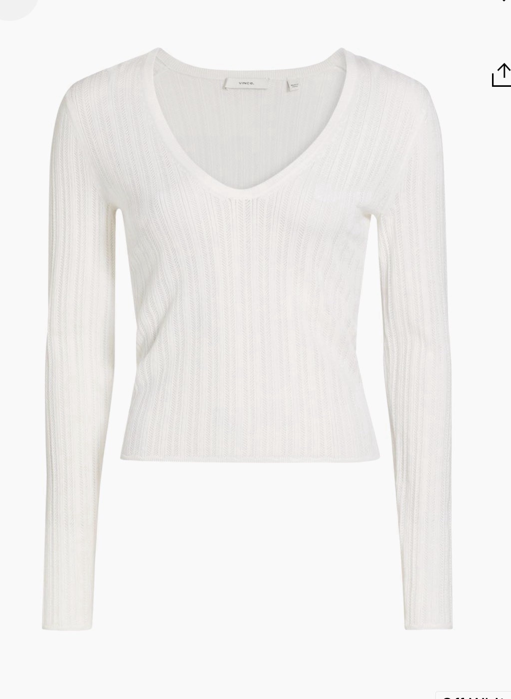 $295 Vince Wool Pointelle Women’s Sweater, Off White Sz XS