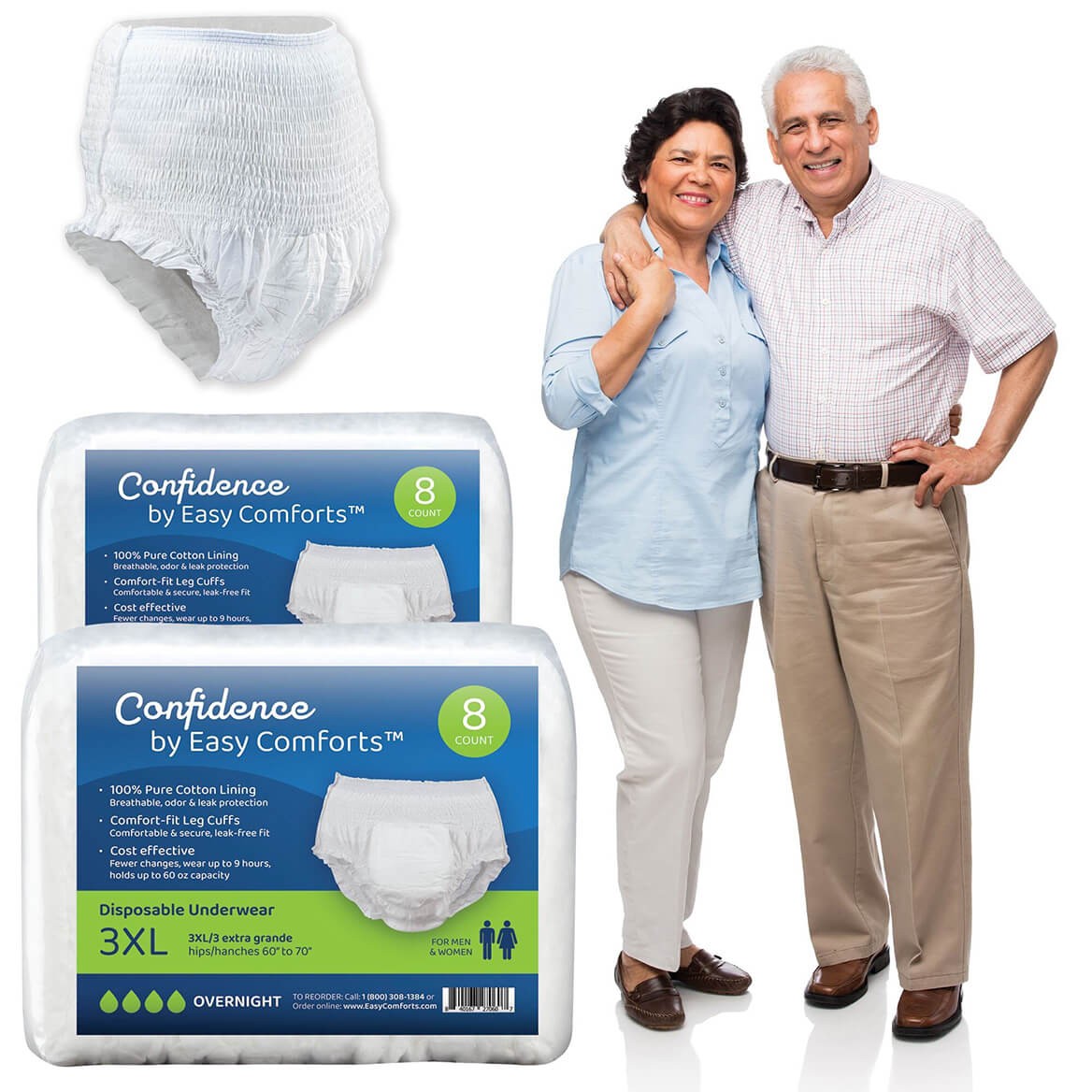 Confidence Absorbent Underwear for Seniors, Perfect for Day or Overnight use, Sa