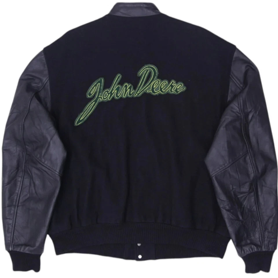 Veste vintage John Deere Varsity en laine mélangée à manches en cuir 2XL - Photo 2/4