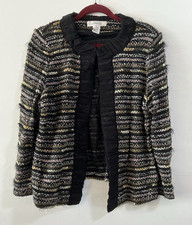 Misook Women s Black Multicolor Striped Hook Eye Lined Jacket Size L