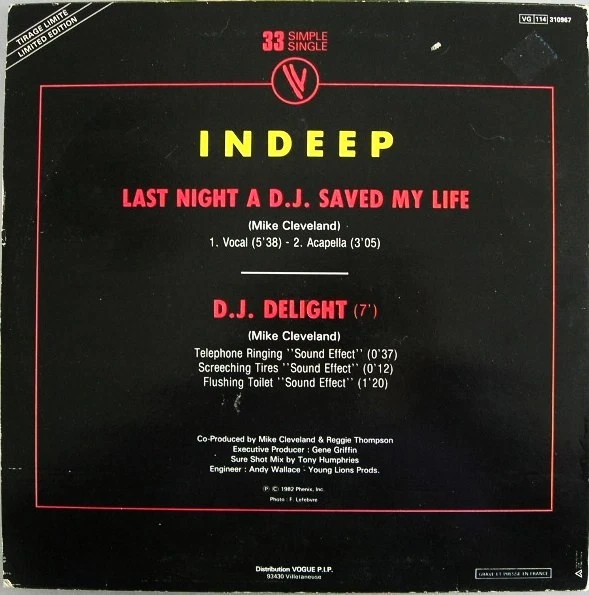 Indeep Last Night A D.J. Saved My Life 12" Single Ltd Vinyl Schallplatte 107 - Bild 2 von 4