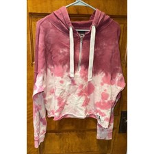CALVIN KLEIN JEANS Ladies Size XL Pink Tie Dye Crop Hoodie Long Sleeve Hole Hood