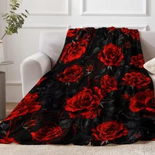 Red Rose Flower Flannel Fleece Blanket - Cozy Flannel Throw Blanket 150*200cm