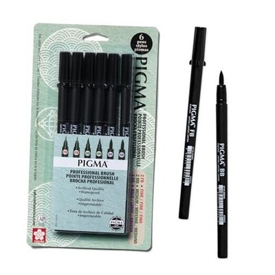  Pigma Professional Brush Pen PPBVariation, 6 Set, Black, 6 Pack 