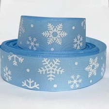 GROSGRAIN RIBBON 7/8", 1.5" Snowflakes Blue White Christmas Gifts Printed