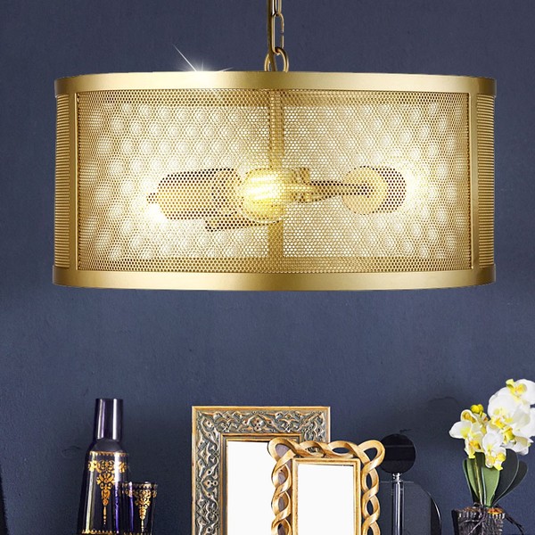 Vintage HäNge Pendel Leuchte Arbeits Zimmer Decken KäFig BüRo Lampe Gold-Farben-image
