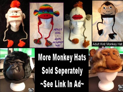 MONKEY HAT mascot baseball cap - head mask Halloween COSTUME adult plush animal - Picture 6 of 8