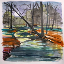 ORIGINAL NIGHT Landscape WATERCOLOR Painting JMW art John Williams Expressionism