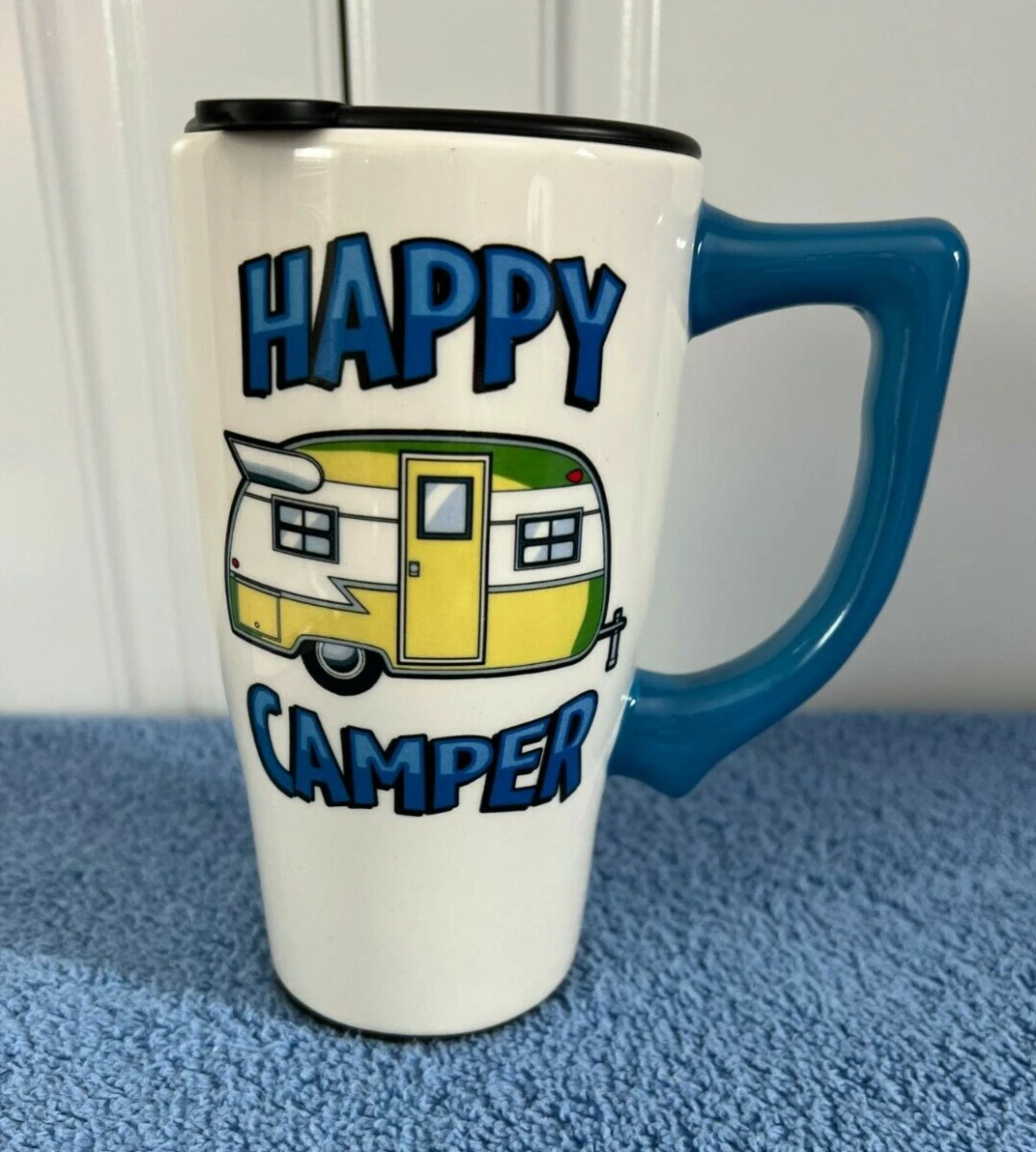 Happy Camper Travel Cup Mug W/Closable Lid Dishwasher/Microwave Safe 20oz.