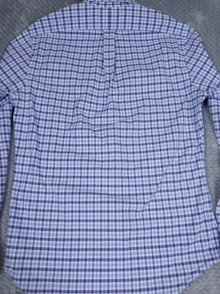 Ralph Lauren Shirt Mens Large Slim Fit Blue Plaid Stretch Oxford Long