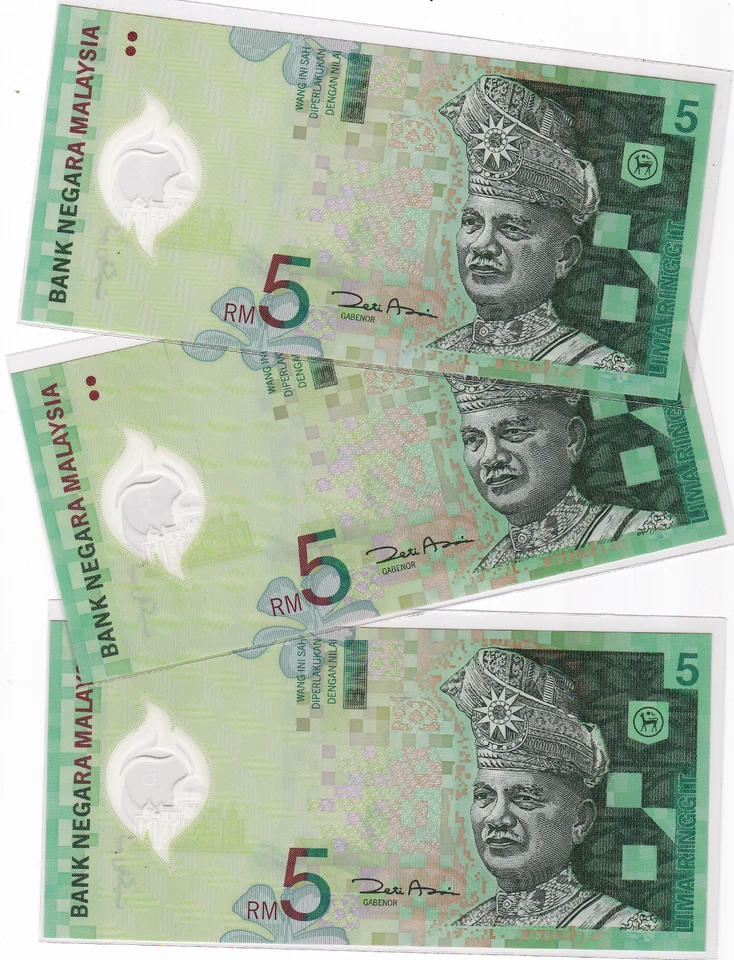 Mazuma *M4065 Malaysia Polymer Zeti 11th $5 EC8545650-652 3 Running UNC - Image 2 of 2