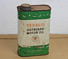 FULL FACTORY SEALED early 1950s era TEXACO OUTBOARD MOTOR OIL Old 1 qt. Tin Can