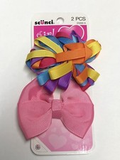SCUNCI - Girl Salon Clips - 2 Clips - Pink Bow  Multi Color Bow