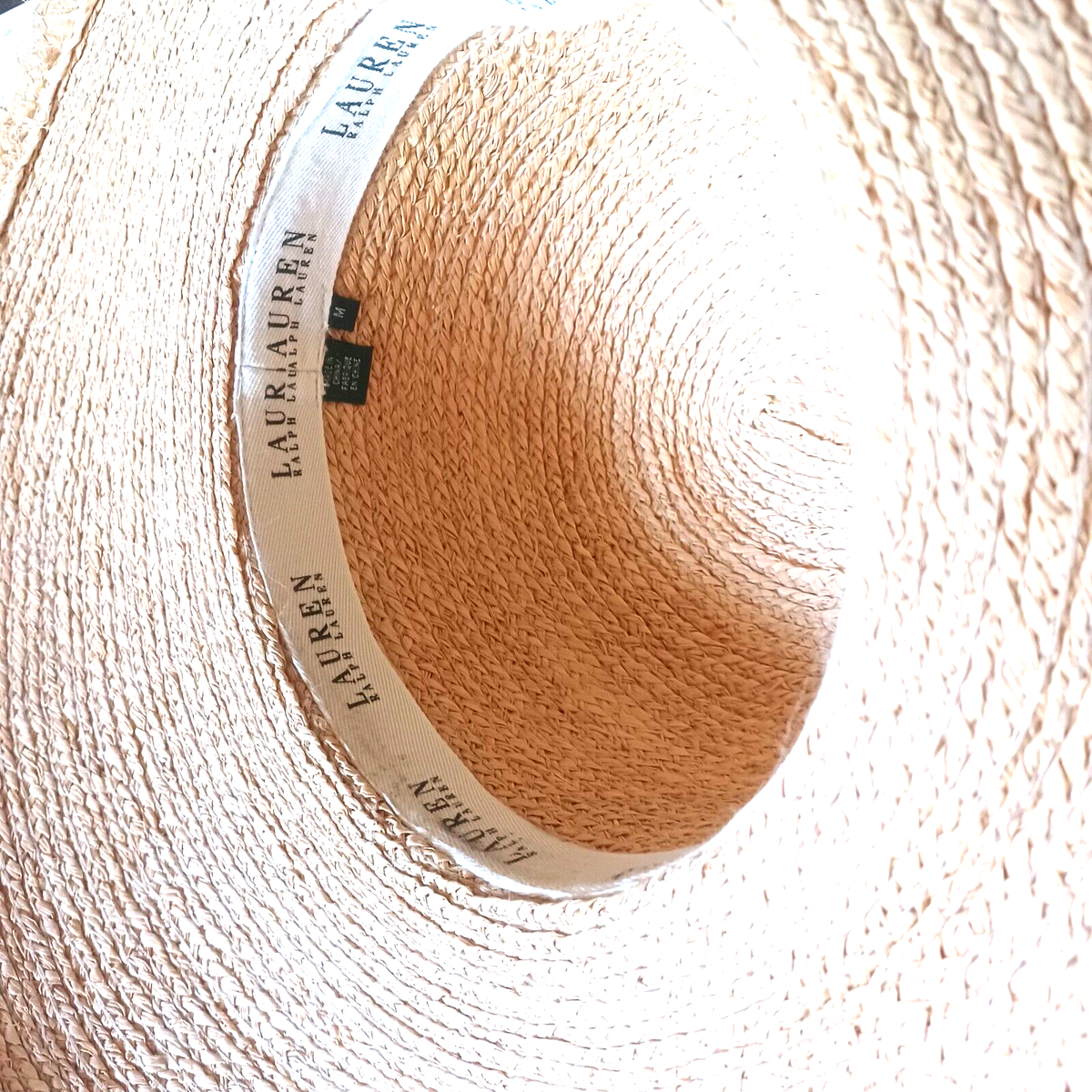 Lauren Ralph Lauren Straw Sunhat Floppy Wide Brim Two-Tone Brand Plaque Size M Ralph Lauren Natural Straw Hat Floppy Beach Wide Brim Sun  main image 4