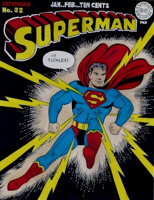 SUPERMAN # 32 COVER RECREATION 1945 ORIGINAL COMIC ART ON CARD