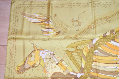Hermes Scarf Le Pegase d'Hermes 90 cm silk yellow brown Pegasus Carre 35" - Picture 3 of 10