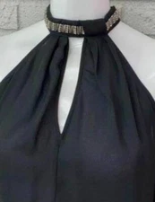 LADIES BOLD ELEMENTS LARGE~BLACK~COLD SHOULDER BLOUSE~LONG SLEEVE~BEADED CHOKER~