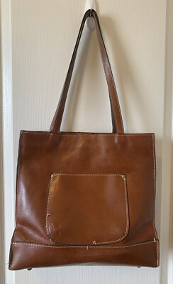 Patricia Nash Vintage Brown Leather Shoulder Bag W/ Front Pocket Button  Close