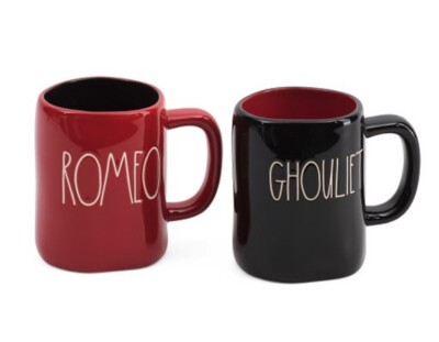 RAE DUNN ''ROMEO AND GHOULIET COFFEE MUG SET'' CERAMIC NEW * FREE SHIPPING