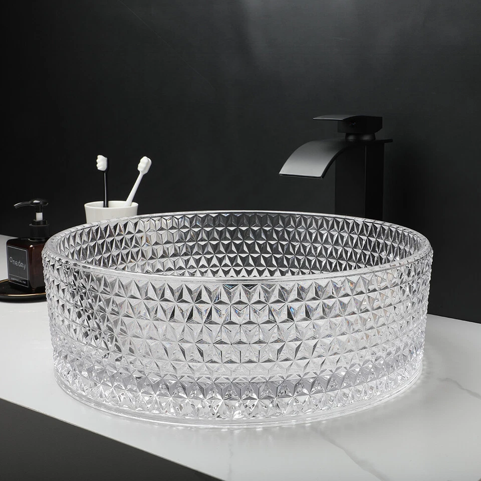 Lavabo de cristal lavabo transparente lavabos redondos y cascada mezclador grifo negro Foto 2 de 4