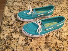 GIRLS SPERRY TOPSIDER BISCAYNE 1 EYE TURQUOISE BLUE GLITTER BOAT SHOE 4M