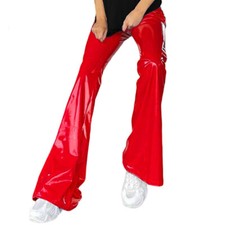 Pantaloni Flared In PU Sintetico Con Gamba Larga Lucidi E Morbidi Per Donna