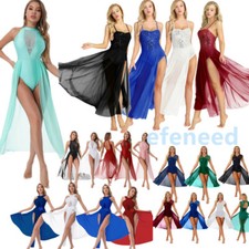 Adult Womens Lyrical Dance Costume Dress Sequin Leotard Mesh Maxi Skirt Dress