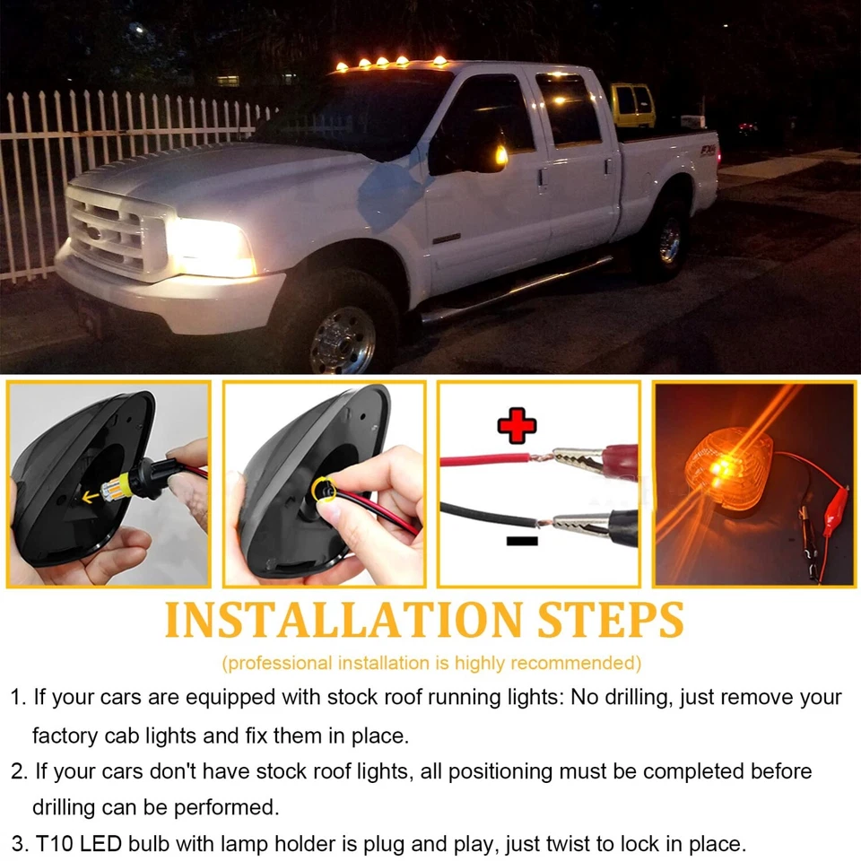 5x Smoke LED Cab Roof Lights Marker Amber For Ford F-250 F-350 F450 Super Duty - Imagem 2 de 4