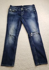 Vigoss Jeans Denim 9/10 L28 The Chelsea Boyfriend Blue Faded Distressed Bling