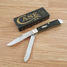 Case XX Trapper Rough Pocket Knife Stainless Steel Blades Black Synthetic Handle