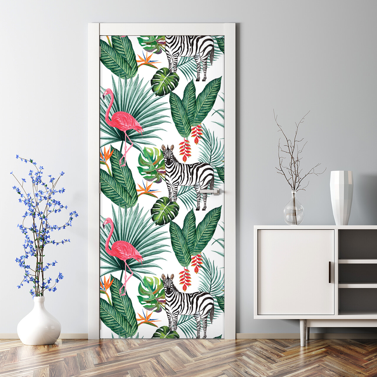Tropical Safari Zebra Watercolor Bubble-Free Self-Adhesive Door Sticker