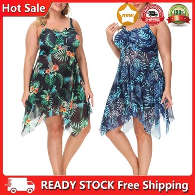 Women Two Piece Bathing Suit, Irregular Swimdress with Boyshorts, Sexy Swimsuit 