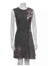 Stella McCartney Women’s 6 Fit Flare Wool Dress Grey Silk Patchwork Sleeveless