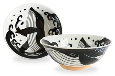 Mino ware Japanese Ceramics Ramen Noodle Donburi Bowl Whale & Wave made in Japan