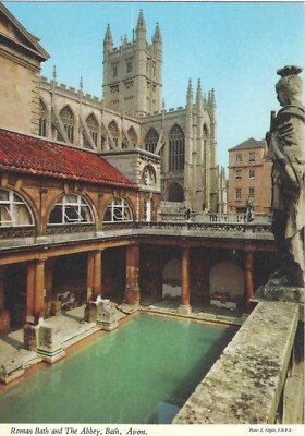 01673 - Postkarte zeigt römisches Bad und die Abtei, Bath, Avon