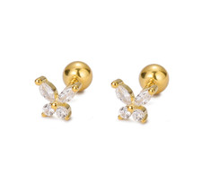 Women Girl 18k Gold Plated 6mm Tiny CZ Butterfly Screw Back Stud Earrings K34A