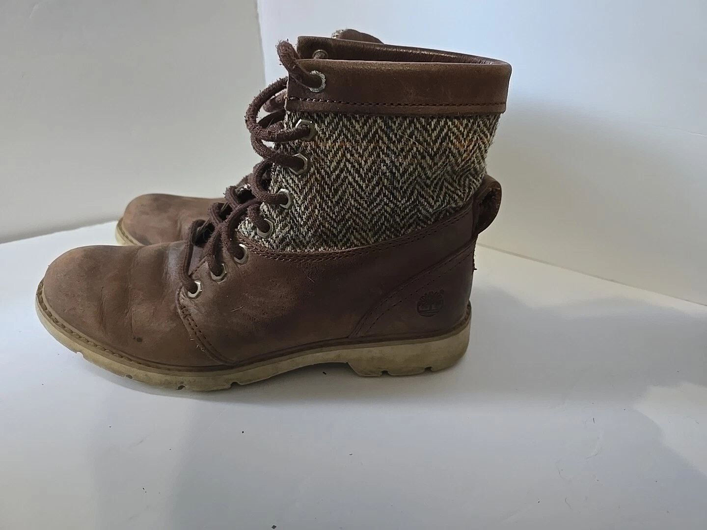 Stivaletti stringati Timberland Harris tweed da donna taglia 6 in pelle marrone