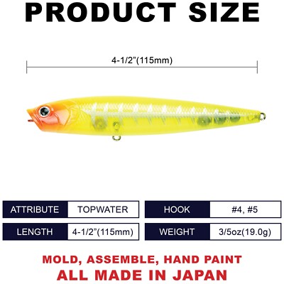 Lucky Craft Gunfish 115NF (No Feather) Topwater | 419 BP Golden Shiner | Made In Japan