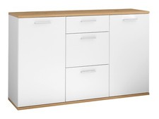 Kommode Sideboard 2 Türen 3 Schubladen Weiß matt Artisan Eiche Dekor 135 x 86 cm