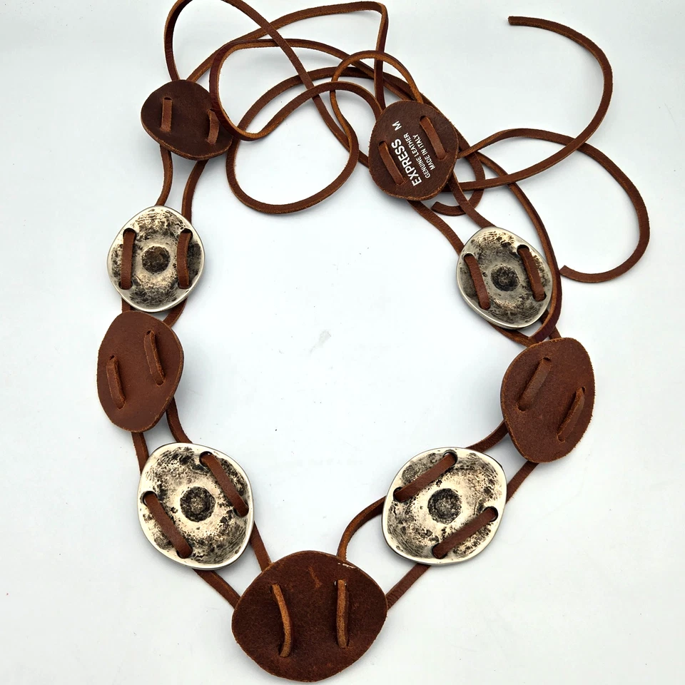 Женский итальянский кожаный ремень регулируемый Conchos коричневый галстук талии богемный хиппи - Изображение 4 из 4