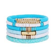 Surfer Heishi Clay Bead Bracelets for Women Bohemian Stackable Gold Plated - 04
