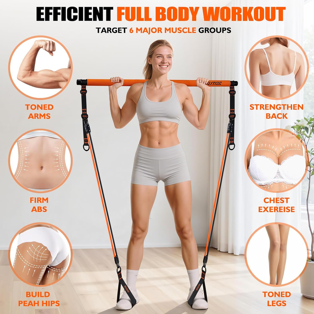 Multifunctional Pilates Bar Kit with Resistance Bands for Full
