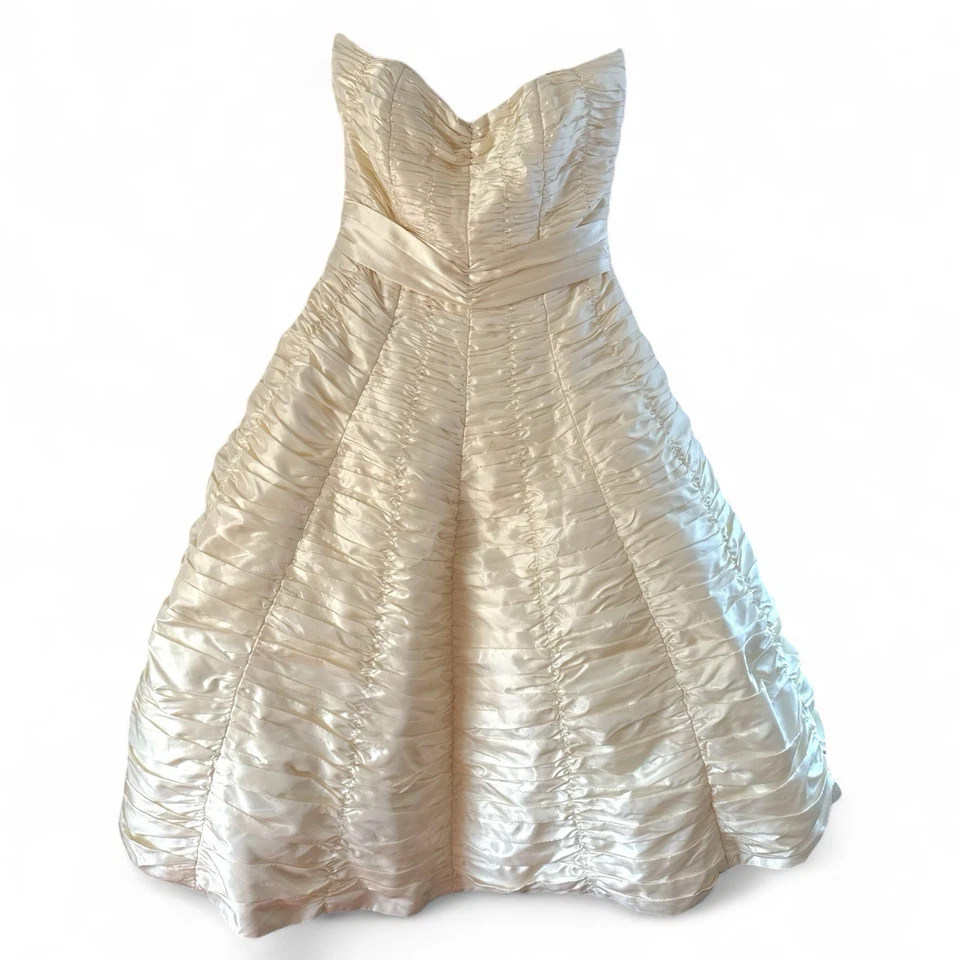 Melissa Sweet Ivory Silk Ruched Ball Gown Strapless Wedding Dress 10 Womens - Image 2 of 4