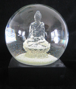 Crystal Translucent Buddha Snow Globe ~ Fine Silver Confetti ~ CoolSnowGlobes