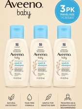 Aveeno Baby Daily Moisture Wash  Shampoo Travel Size 1oz 3PK Bundle